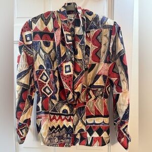 Vintage Studio A 100% Silk Blouse | 90s Abstract Print Power Top | Size 6